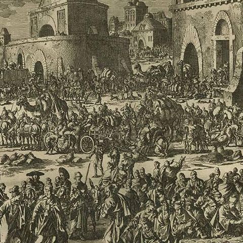 Antique Bible Print Joseph Selling Grain to His Brothers by J. Luyken, 1743, close-up 2