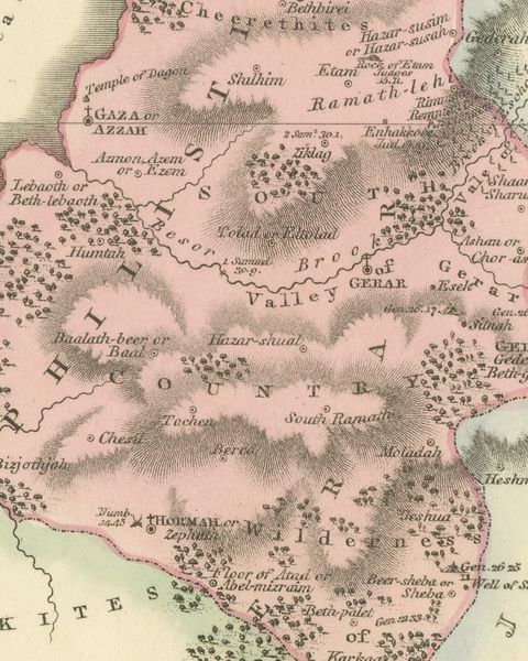 Antique Map of the Tribe of Simeon and the South Country, Wyld, 1823, close-up 2
