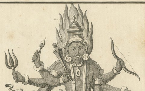 Rare Engraving of Hindu Deity Virapatrin, Antique Print Published in 1806, close-up 4