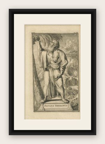 Antique Print of Paul of Thebes by De Hooghe, 1701, shown framed