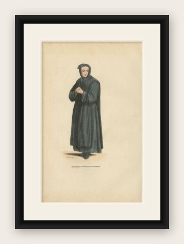 Antique Print of a Monk of the Order of the Grandmontines in Limousin, France, shown framed