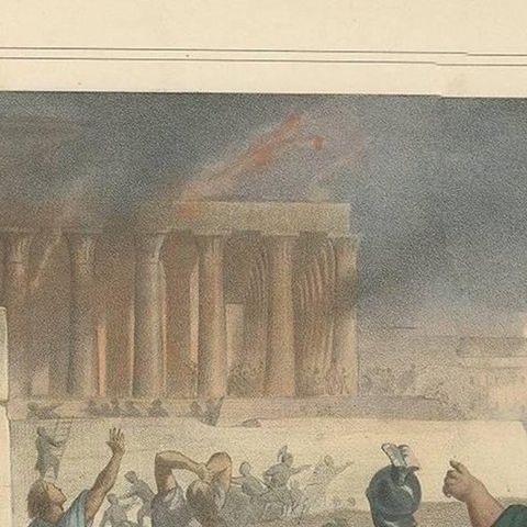 Antique Religious Print "No. 48" Jerusalem and the Destroyed Temple, circa 1840, close-up 1