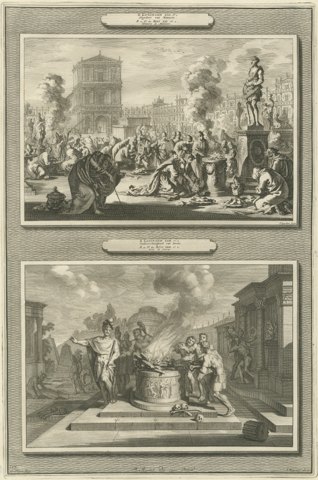Idolatry of Manasseh and the Piety of King Josiah, Pieter Mortier, circa 1700