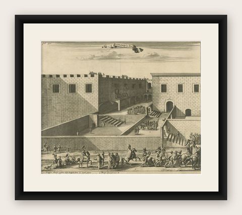 Antique Print of the Palace of Pontius Pilatus in Jerusalem, 1677, shown framed