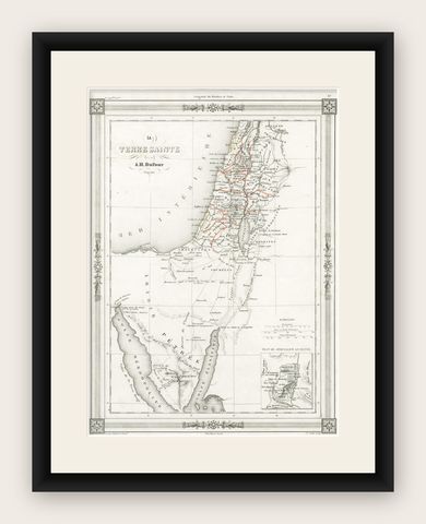 Holy Land Map, Jerusalem & Sinai, Dufour Biblical Map, Paris 1846, shown framed