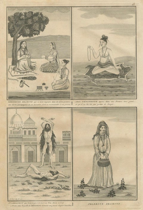 Indian Brahmin Penitents and Pilgrim, Rare 18th Century Ritual Engraving, 1734, close-up 6