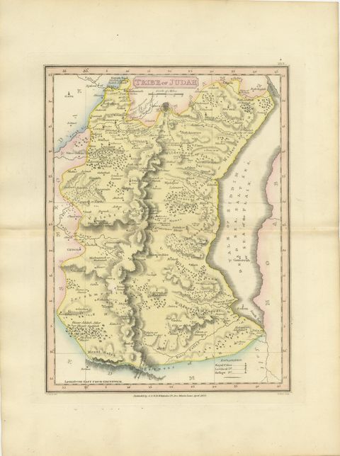 Antique Hand-Colored Map of the Tribe of Judah and the Dead Sea, 1823, view 2