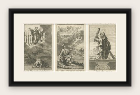 Biblical Engravings, Vision of Candlesticks, Apostle Jude & Judgment of Angels, shown framed