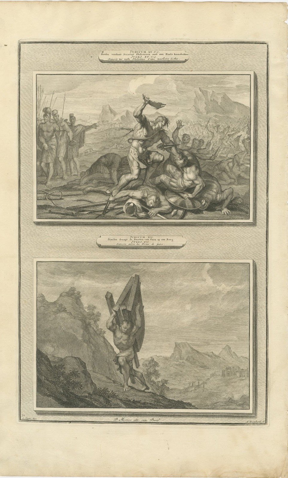 Samson with the Jawbone and Samson Carries the Gates of Gaza, Mortier circa 1700
