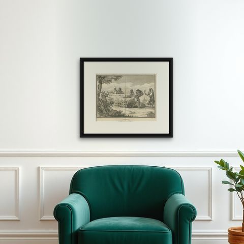 Hindu Funeral Ceremony, Vaishnavite Rites, Sonnerat Engraving, Paris 1806, shown framed on a wall, true to size