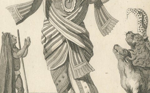 Unique 1806 Buddha Vishnu Avatar Antique Print, Hindu Engraving Collectible, close-up 3