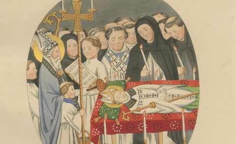 Medieval Catholic Rituals, Funeral & Mass, Hand-Colored Lithographs, 1860, close-up 2