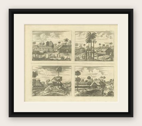 Original Antique Engravings of Various Churches on Ceylon 'Sri Lanka', 1732, shown framed