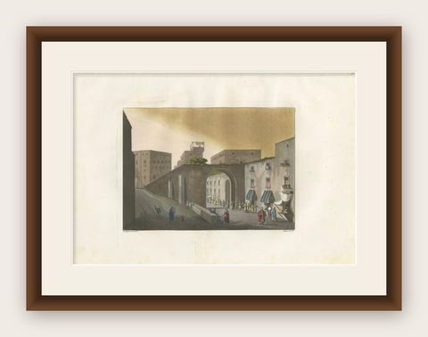 Antique Print of the Entrance to the Bazaar of Jerusalem by Ferrario '1831', shown framed