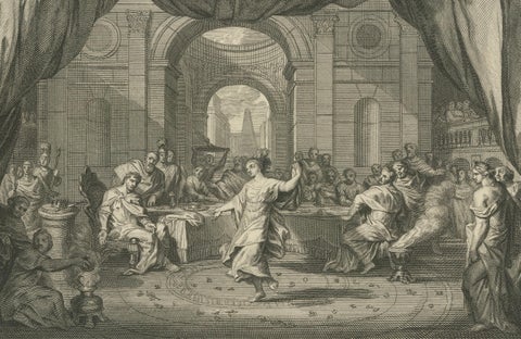 Antique Religious Engravings, Dance of Salome & John the Baptist Beheaded, 1700, close-up 3