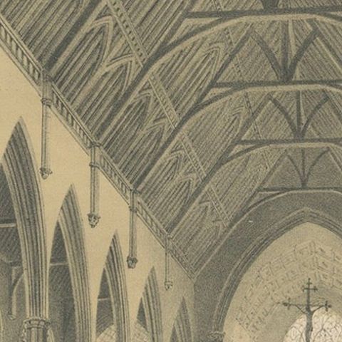 Lithograph of St. George's Church Interior Under Construction in London, 1843, close-up 5