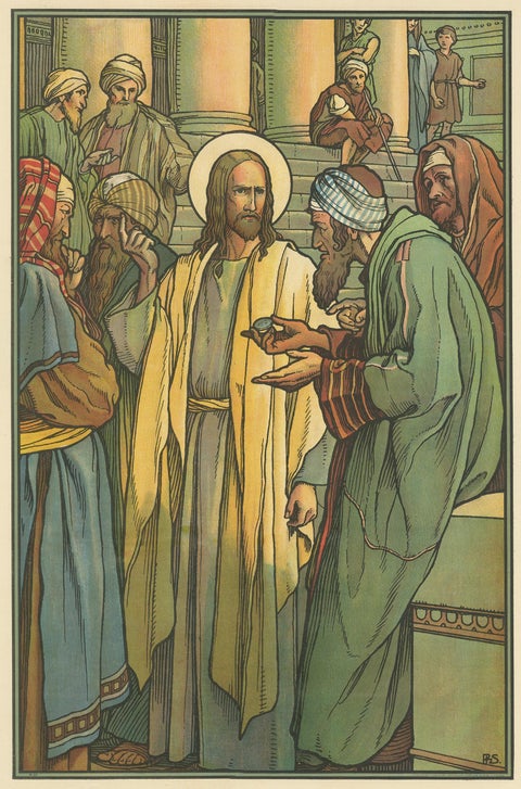 Antique Religion Print of the Tribute Money, '1913', view 4