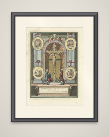 Original Antique Devotional Print of Christ of Guamantanga, Peru, 1779, shown framed