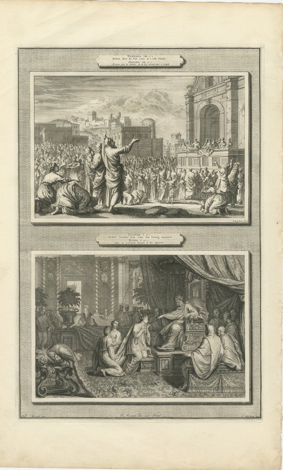Ezra Reading the Law and Esther before Ahasuerus, Pieter Mortier, circa 1700