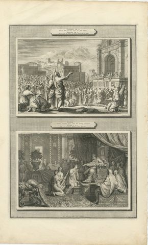Ezra Reading the Law and Esther before Ahasuerus, Pieter Mortier, circa 1700