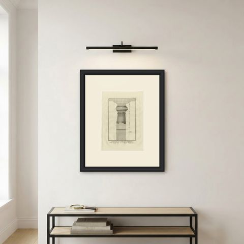 The Column Order of the Elephanta Temple, Antique Print, 1780, shown framed on a wall, true to size