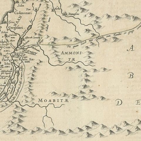 Antique Map of the Holy Land, showing the travels of Abraham, Isaac and Jacob, close-up 2