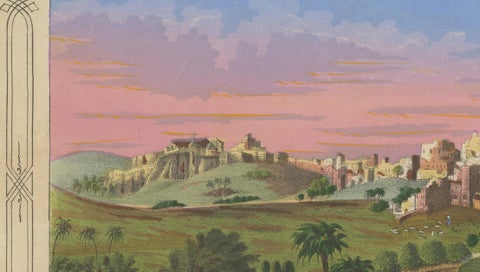 Romantic Antique View of Bethlehem Holy Land under a Pink Sunset, ca. 1850, close-up 5