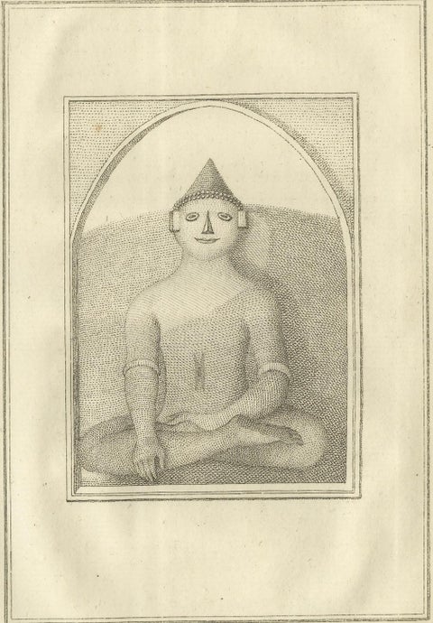 Seated Buddha at Gaya, Antique Dutch Print of a Statue in Bengal, ca. 1800, close-up 4