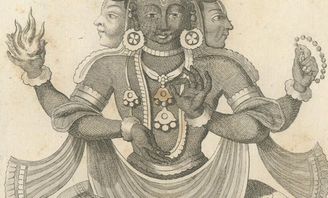 Rare 1806 Trimurti Trinity Antique Print, Hindu Deity Engraving Collectible, close-up 3