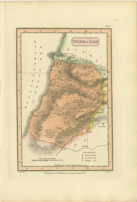 Hand-Colored Antique Map of the Tribe of Dan, James Wyld, 1823, view 2