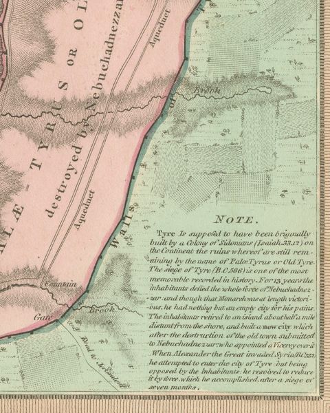 Plan of Ancient Tyre from the Book of Ezekiel, Antique Map, 1823, close-up 2
