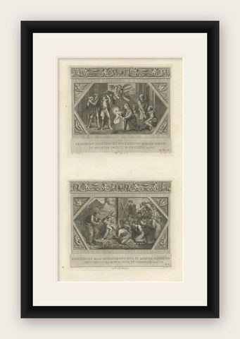 Antique Religion Engraving Illustrating Vatican Frescos Painted by Raphael, 1850, shown framed