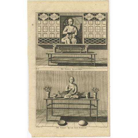 Old Print of Female Deities of Chinese Buddhism, Quanteja and Quam Iem Hoedso, view 2