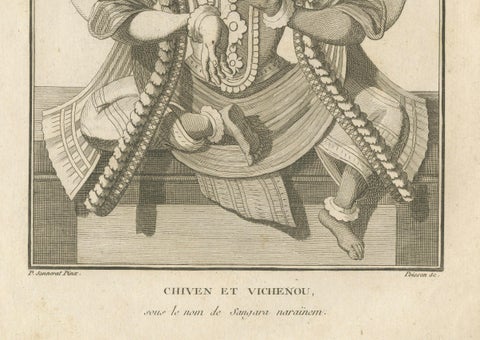 Historic 1806 Shiva and Vishnu Harihara Antique Print, Hindu Deity Engraving, close-up 1
