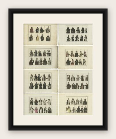 Set of 8 Antique Prints of Religious Figures and Turks in the Middle Ages, shown framed