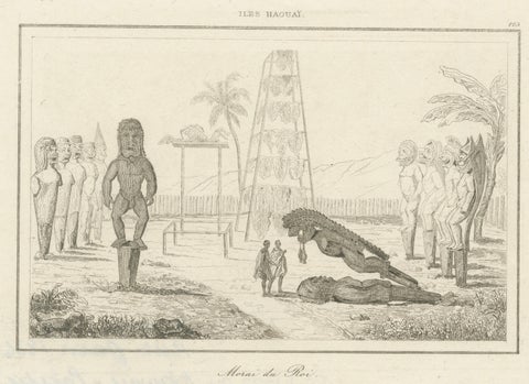 Ancient Hawaiian Temples & Royal Sacred Sites, Pair of Small Engravings, 1836, close-up 4