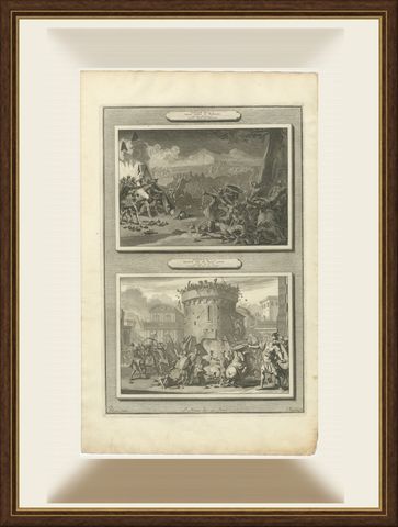 Gideon Defeats the Midianites and the Death of Abimelech, Mortier circa 1700, shown framed