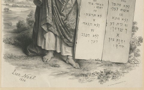 Moses with the Ten Commandments by Léon Noël, French Lithograph, 1844, close-up 1