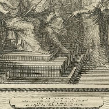 Micaiah's Prophecy and Death of King Ahab in Battle, Pieter Mortier, circa 1700, close-up 2