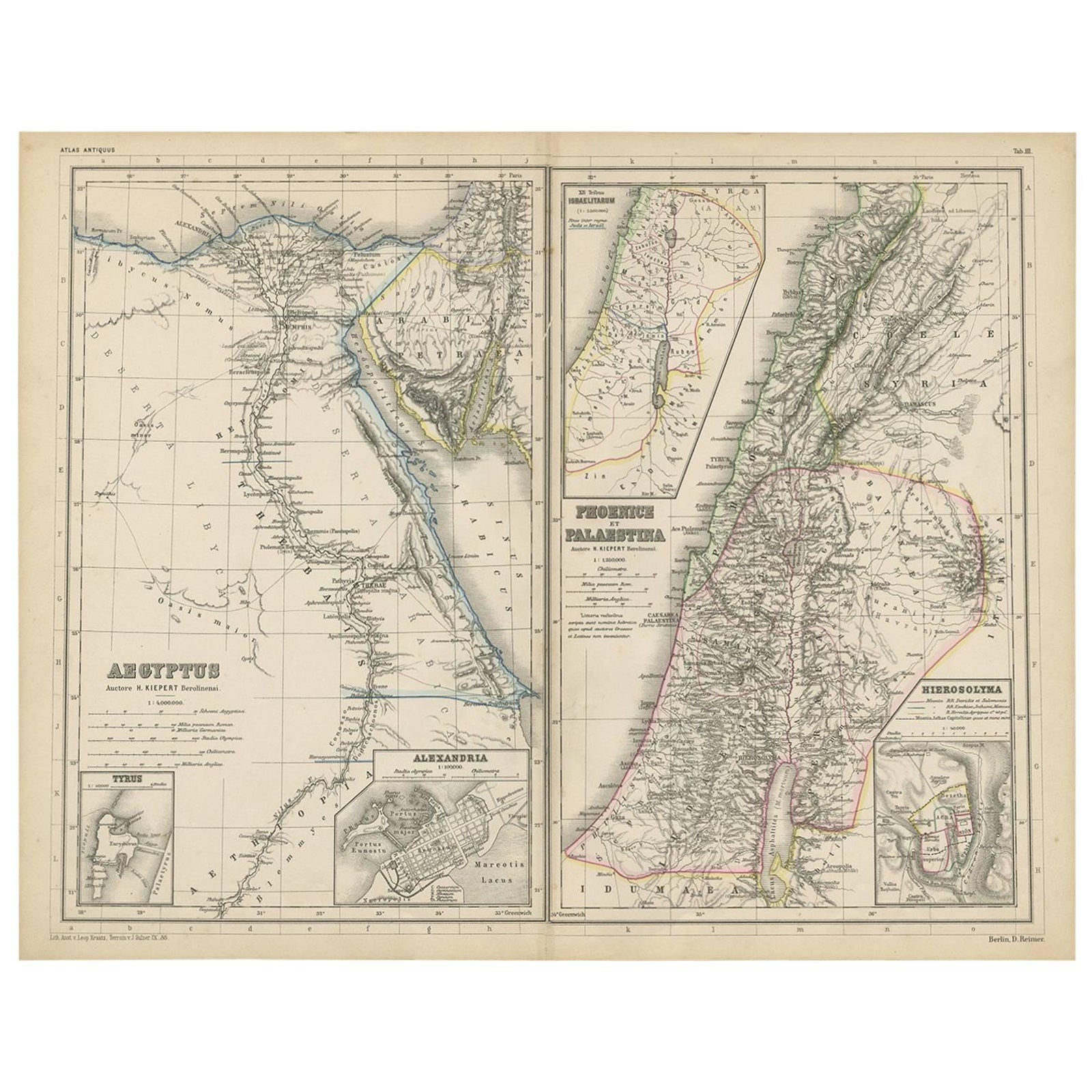 Antique Map of Egypt and Palestina by H. Kiepert, circa 1870