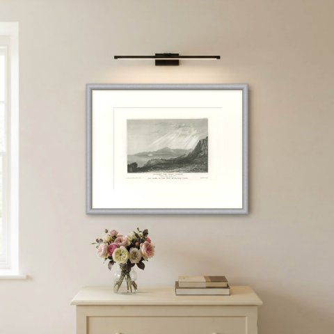 View from Mount Carmel toward Acre, Antique Holy Land Engraving, circa 1850, shown framed on a wall, true to size