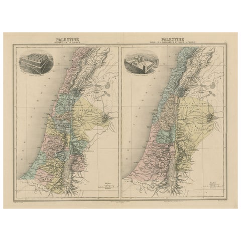 Palestine: Tribes & Maccabees, Antique Map by Migeon, Paris, 1892