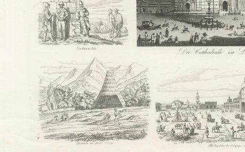 Original Antique Print of Peru, Bolivia & Chile, Lima Cathedral and Views, 1855, close-up 5