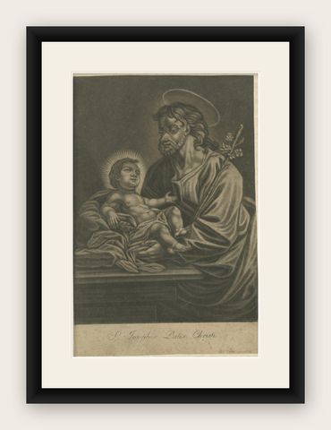 St. Joseph with the Christ Child, Antique Mezzotint, J.E.Haid Augsburg, ca.1799, shown framed