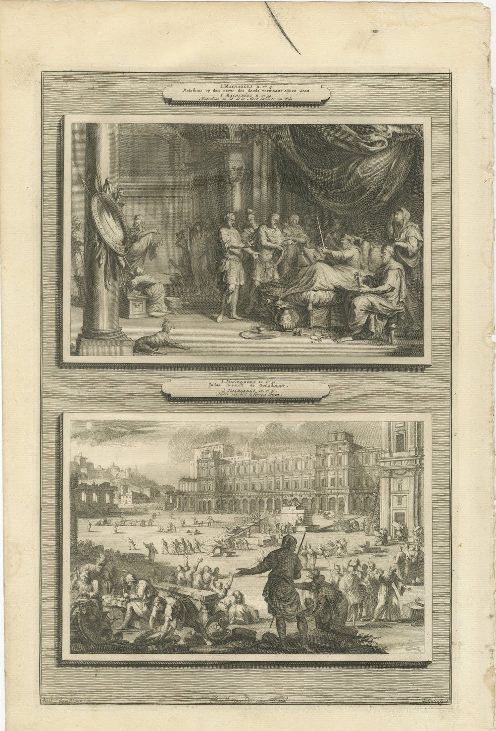 Dying Mattathias and Judas Maccabeus Restores the Temple, Mortier, circa 1700