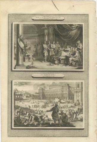Dying Mattathias and Judas Maccabeus Restores the Temple, Mortier, circa 1700