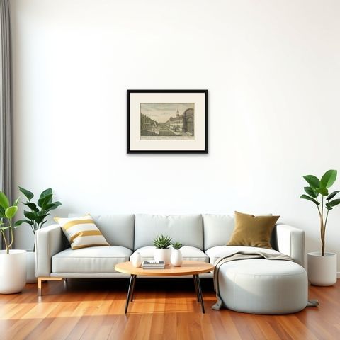 Batavia Castle Church Courtyard, Vue d’Optique, Indonesia c.1770, shown framed in a room, true to size