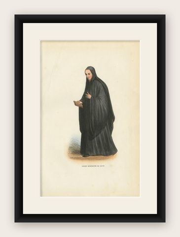Antique Print of a Cluny Benedictine Monk, 1845, shown framed