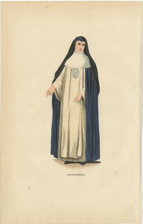 Antique Hand-Colored Engraving of a Conceptionist Nun, 19th Century, view 2