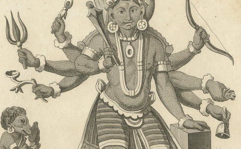 Rare Engraving of Hindu Deity Virapatrin, Antique Print Published in 1806, close-up 3